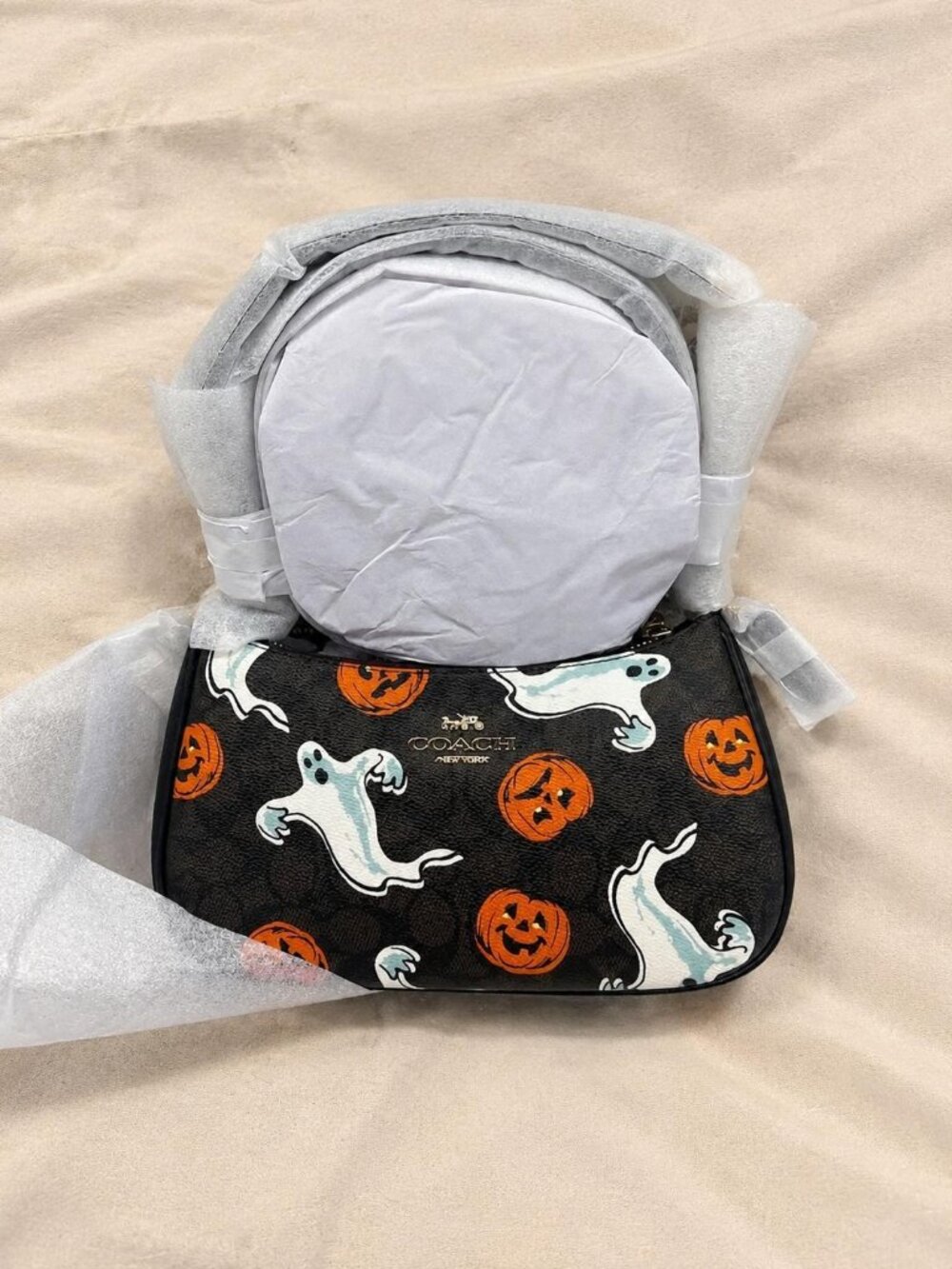 NWOT Coach Halloween Ghost & Pumpkin Teri Shoulder Bag in Signature Canvas
